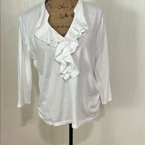 American Living White Ruffle Blouse
